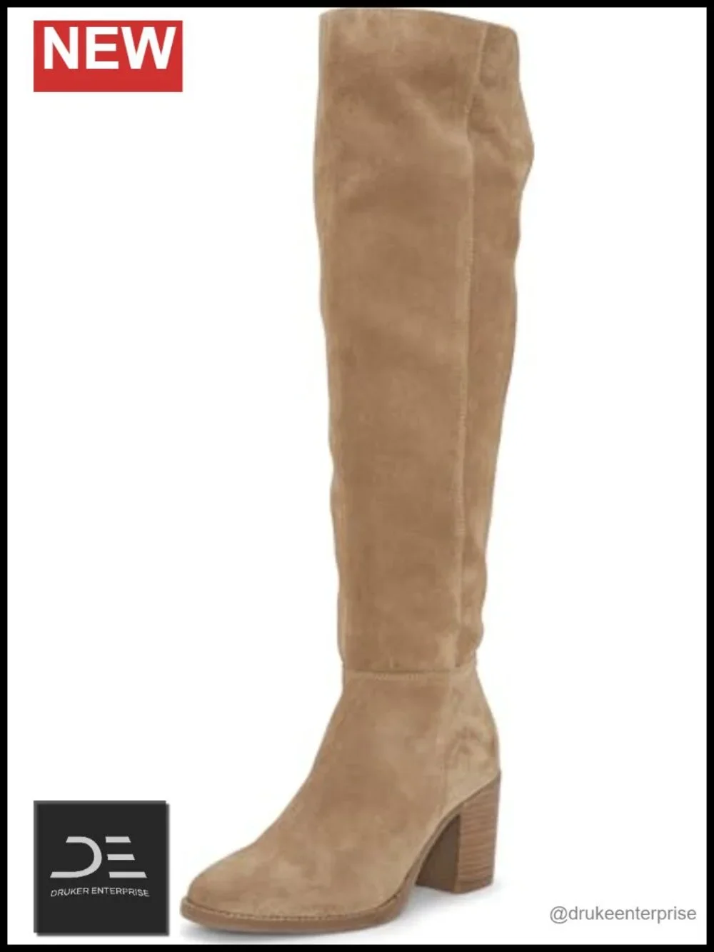Lucky Brand Borah Studded Knee High Suede Boots Stacked Heel Almond Toe Zip
